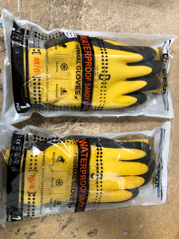 Photo 2 of (X2) OriStout Upgraded Winter Work Gloves for Men and Women, 100% Waterproof, Double Insulated, Windproof Cold Weather Work Gloves, Freezer Gloves for Handling Frozen Food, Yellow, Medium
