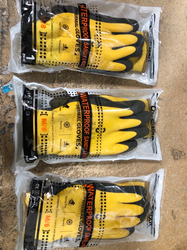Photo 2 of (X3) OriStout Upgraded Winter Work Gloves for Men and Women, 100% Waterproof, Double Insulated, Windproof Cold Weather Work Gloves, Freezer Gloves for Handling Frozen Food, Yellow, Medium

