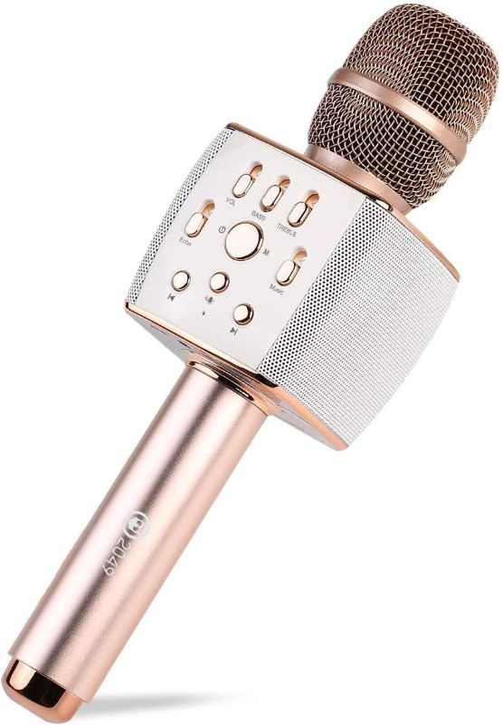 Photo 1 of Wireless bluetooth Microphone, Kid Adult Handheld bluetooth microphone wireless Systems Karaoke Microphone for home ?outdoor party classroom,Rosegold
