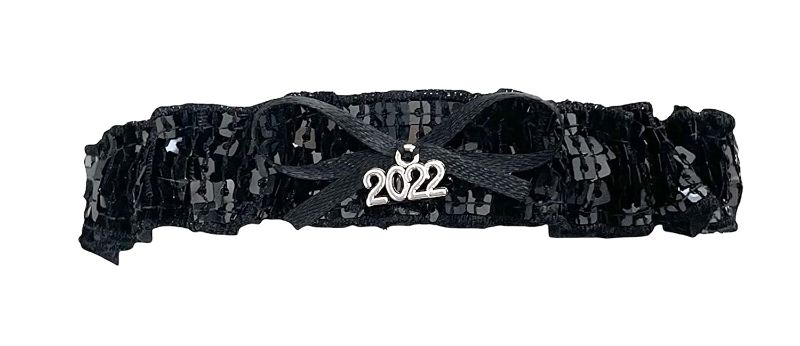 Photo 1 of (X3) Black Sequin Satin Prom Bridal Keepsake Toss Garter - 2022 Silver Charm
