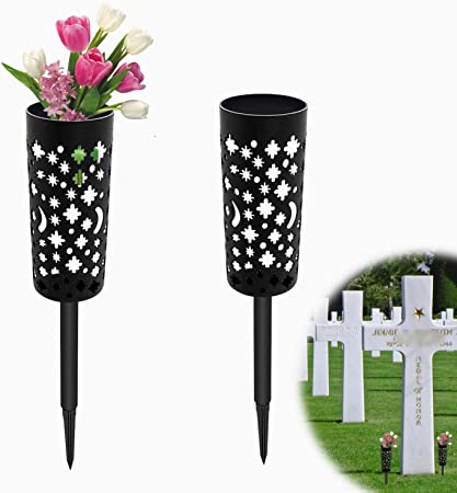 Photo 1 of 16 Inch Memorial Floral Vase , Memorial Cemetery Floral Cones Decoration, Plastic Headstones Flower Markers Vase Holder with Long Spike Stake and Drainage Holes for Graves Wreaths Garden Lawn Decor
