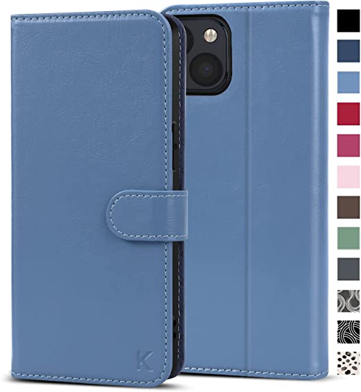 Photo 1 of KILINO Wallet Case for iPhone 13 5G [RFID Blocking] [PU Leather] [Shock-Absorbent Bumper] [Card Slots] [Kickstand] [Magnetic Closure] Flip Folio Cover for iPhone 13 5G (Steel Blue)
