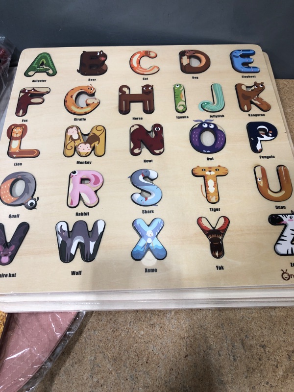 Photo 2 of (X5) 3 otters Kids Wooden Puzzles, Alphabet Toys for Toddlers 1-3, Wooden Jigsaw Puzzles
