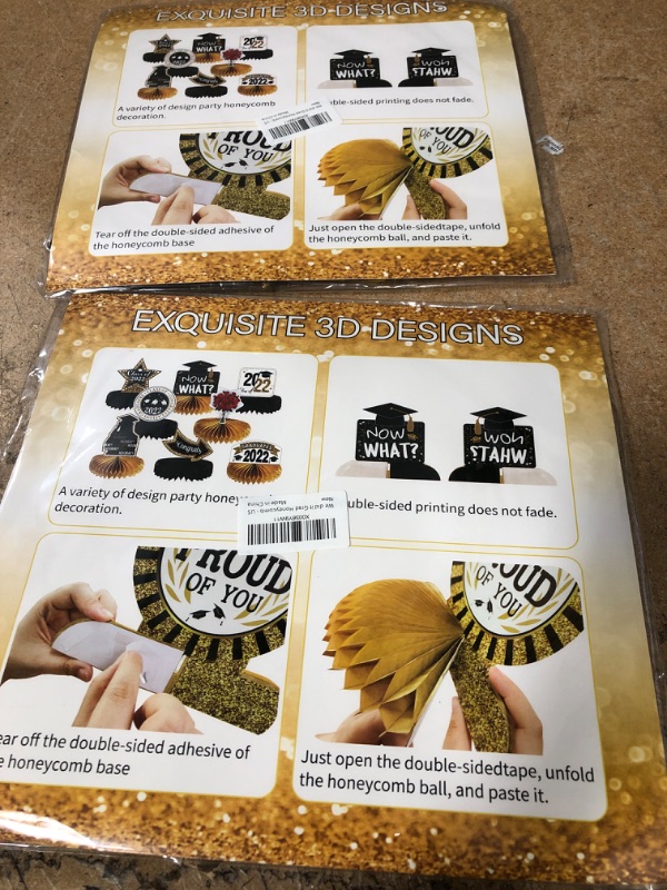 Photo 1 of (X2) 9 Pcs Going Away Party Decorations Black Gold Table Honeycomb Centerpieces We Will Miss You 3D Table Centerpieces for Farewell Party Retirement Party Graduation Party Table Decor Supplies
