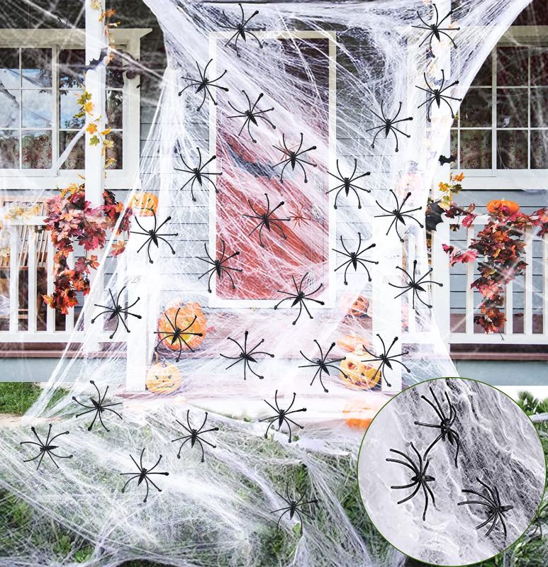 Photo 1 of 1100 Sqft Spider Webs Halloween Decorations With 60 Spiders Fake Spider Web Spooky Cobwebs Halloween Decorations Outdoor Indoor Party Yard Home Supplies
