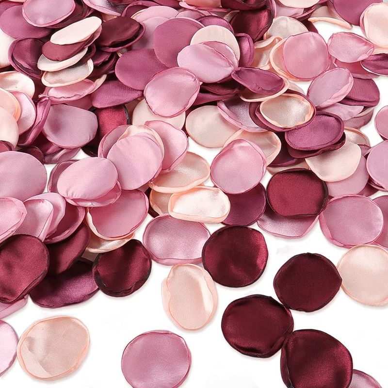 Photo 1 of 400pcs Silk Rose Petals Flower Petals for Valentines Day Wedding Flower Girl Scatter Petals Table Centerpieces Aisle Runner Party Dinner Home Decoration (Mix Burgundy)
