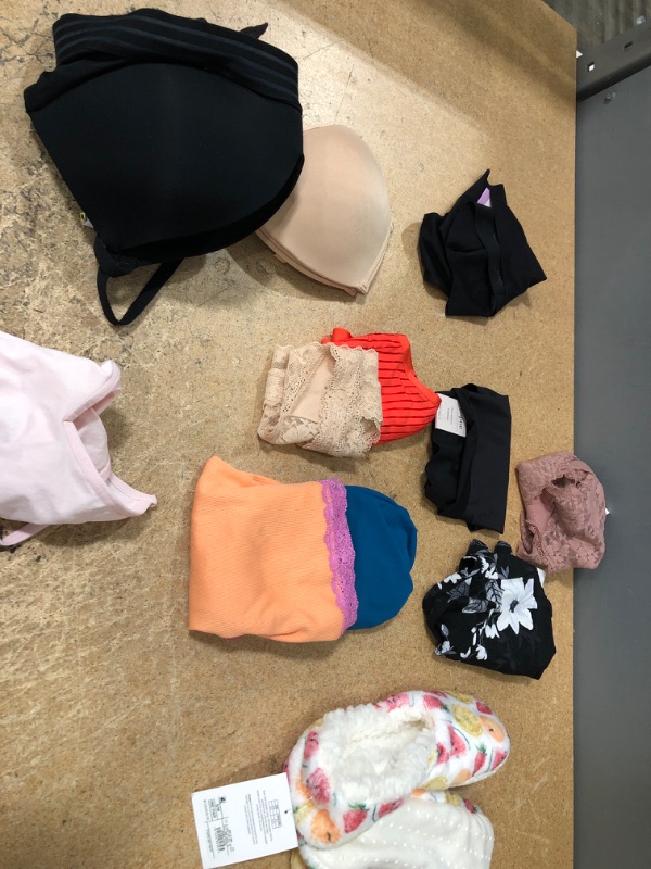 Photo 1 of BUNDLE OF: (S) WHITE HOUSE SLIPPER, (36A) BEIGE & BLACK  BRA, (XL) BLACK UNDERWEAR, (X3) L UNDWERWEAR, (X2) M UNDERWEAR, (X32) XS UNDERWEAR, LITTLE GIRLS (XL) PINK BRA