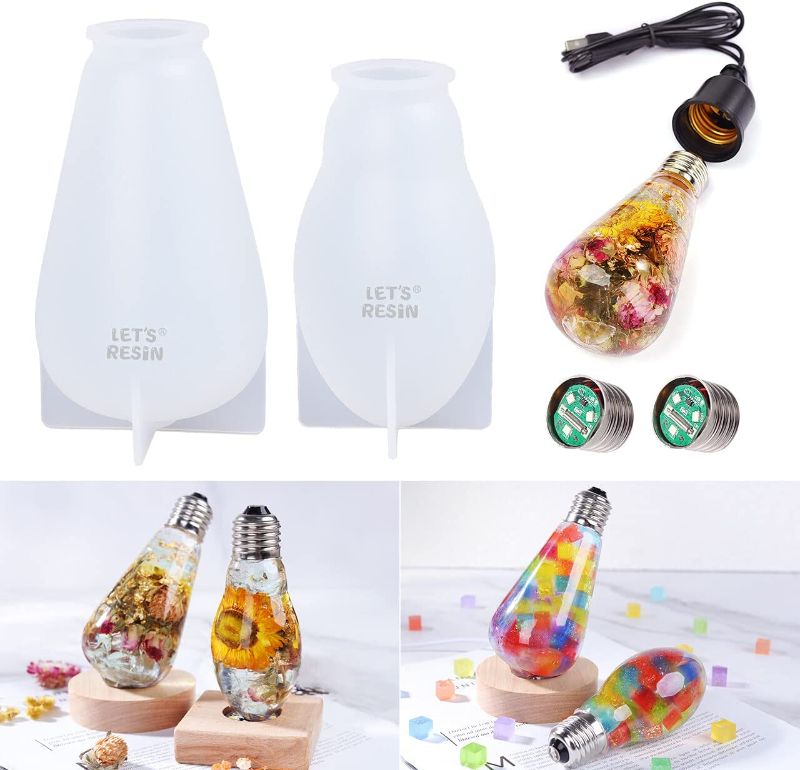 Photo 1 of (X2) LET'S RESIN Upgrade Resin Light Bulb Molds, LED Epoxy Resin Molds Silicone with Vibration Sensor Switch, Large Resin Molds for DIY Home Table Decor
