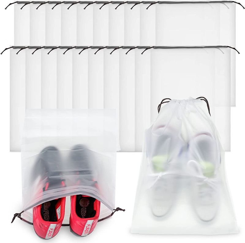 Photo 1 of 30 Pieces Translucent Shoes Bags for Travel Storage Packing Large Clear Drawstring Bags Plastic Portable Shoe Bags Organizer Pouch with Rope for Men and Women
