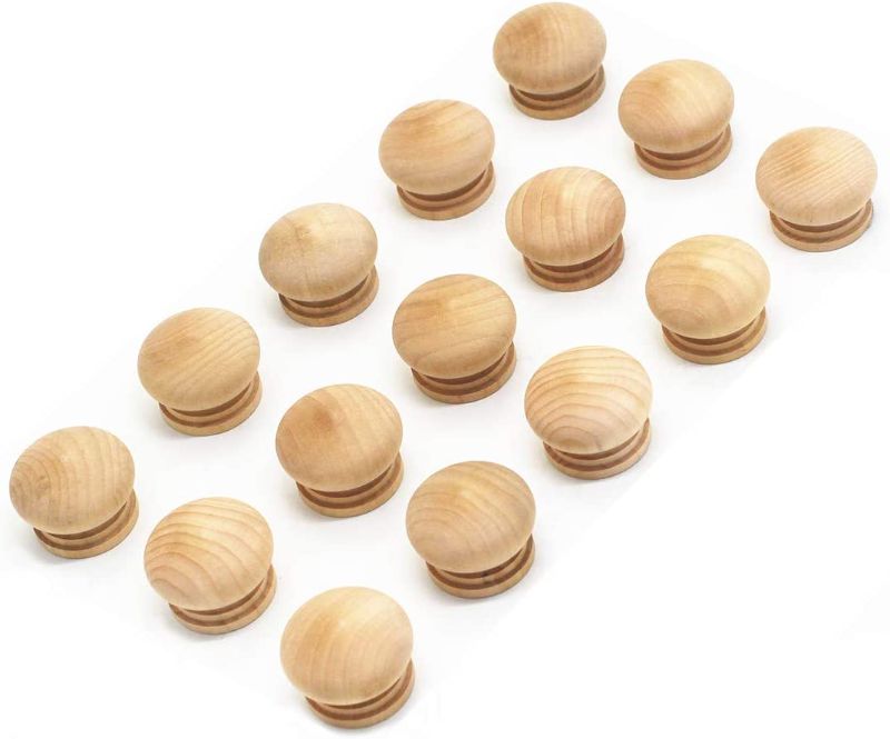Photo 1 of (X2) WEICHUAN 15PCS Round Wood Unfinished Cabinet Furniture Drawer Knobs Pulls Handles (Diameter: 1-3/8 Inches Height: 1 Inch)
