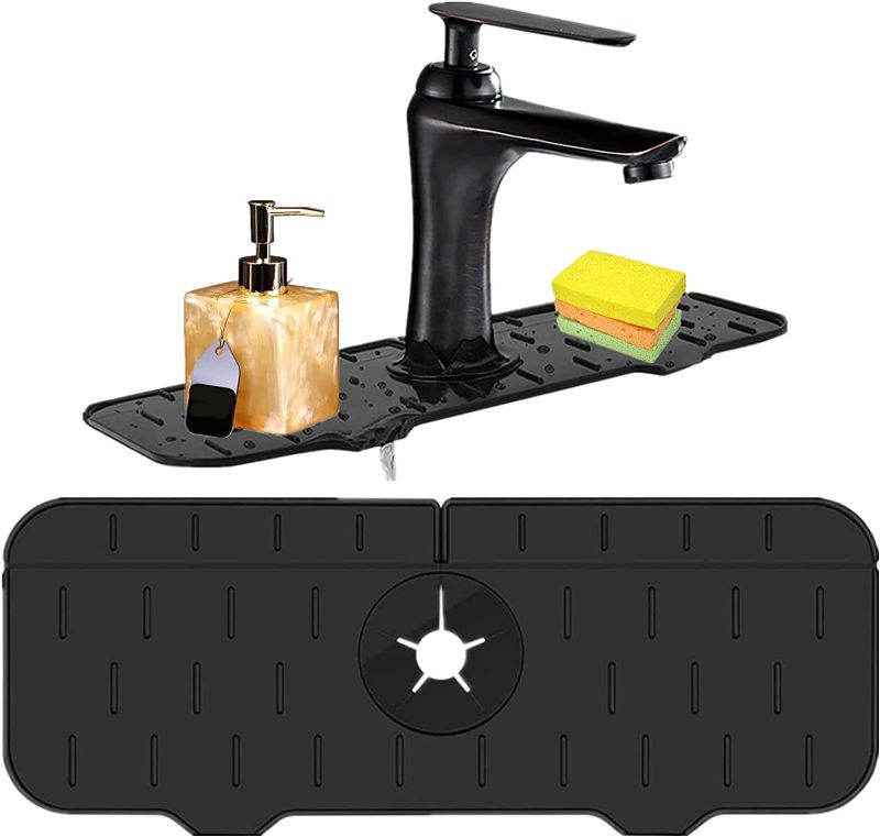 Photo 1 of (X3) Auspicious Kitchen guard Silicone Faucet Handle Drip Catcher Tray - Drip Protector Splash Countertop - Rubber Drying Mat, Sink Splash Guard for Kitchen Bathroom Bar Countertop Protect (Black)
