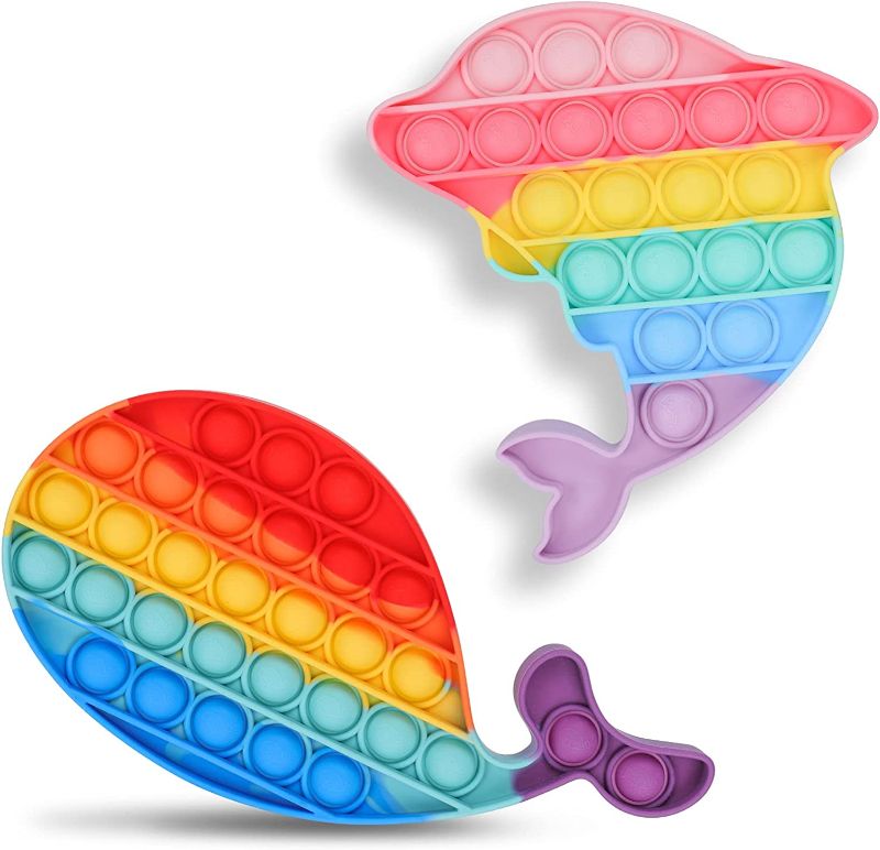 Photo 1 of (X5) Dolphin Pop Fidget Toy - 2 Pack Easter Basket Stuffers for Kids Girls, Rainbow Push Bubbles Heart Shape Letters Learning Popping School Game Sensory Toys Crafts for Stress Relieve
