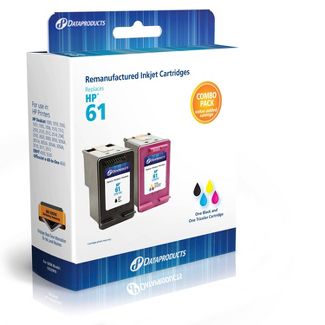 Photo 1 of Remanufactured Black/Tri-Color 2-Pack Standard Ink Cartridges - Compatible with HP 61 Ink Series (CR) - Dataproducts

