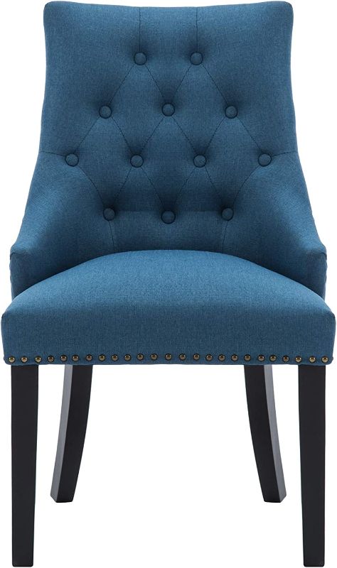 Photo 1 of  Fabric Dining Chair Leisure Padded Chair with Black Solid Wooden Legs,Nailed Trim,Blue
