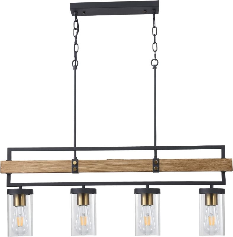 Photo 1 of ALAISLYC 4-Light Kitchen Island Lighting Farmhouse Pendant Light Kitchen Island Fixtures 36"L Hanging Linear Chandeliers for Dining Room Black and Wood 36'' L x 4'' W x 14'' H
