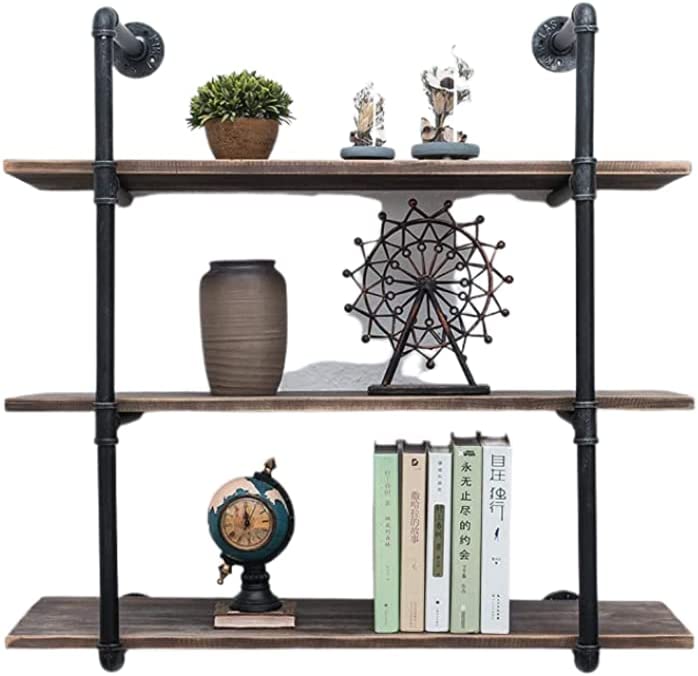 Photo 1 of (3 Tier - 36in) Industrial Pipe Shelving, Industrial Floating Shelves, 100% Pine Solid Wood, Galvanized Steel 9.8"D x 36.22"W x 9.8"H

