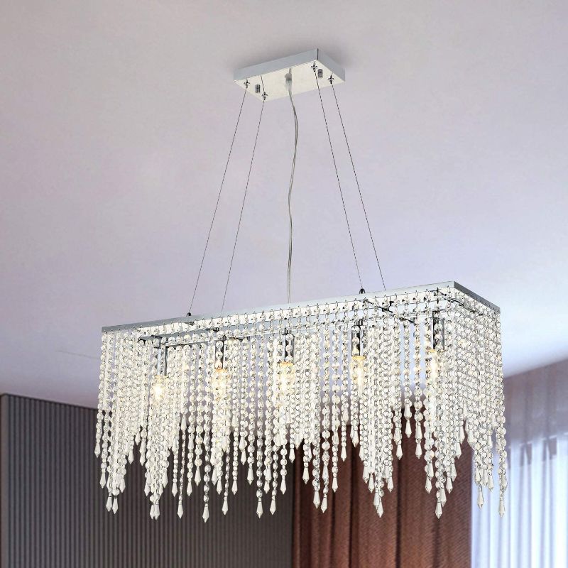 Photo 1 of A1A9 Luxury Crystal Chandelier Ceiling Lights, Modern Rectangle Raindrop Elegant Chandeliers Fixture Clear K9 Crystal Romantic LED Pendant Lighting for Livingroom, Dining Room, Foyer, Lounge, Bar
