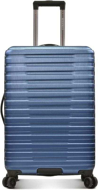 Photo 1 of DENTED ON TOP CORNER**
U.S. Traveler Boren Polycarbonate Hardside Rugged Travel Suitcase Luggage with 8 Spinner Wheels, Aluminum Handle, Navy, Checked-Medium 26-Inch
