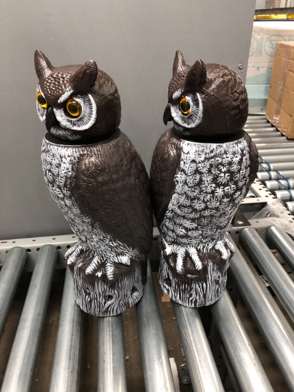 Photo 1 of 2 Pack Bird Scarecrow Fake Owl Decoy Sculpture, Rotating Head Plastic Owl Bird Deterrents