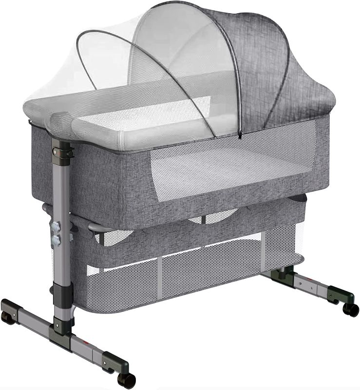 Photo 1 of Baby Bassinet , 2 Height Adjustable Baby Bed and Bedside Crib Bedside Sleeper, Portable Baby Crib, Baby Bedside Swingable Bassinet for New Born with Mattress, Breathable Net
