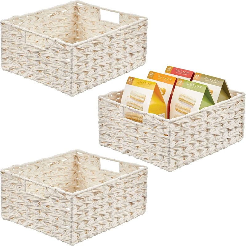 Photo 2 of 6 PACK // 1 DAMAGED - mDesign Woven Farmhouse Kitchen Pantry Food Storage Organizer Basket Bin Box - Container Organization for Cabinets, Cupboards, Shelves, Countertops - Store Potatoes, Onions, Fruit - 6 Pack - White