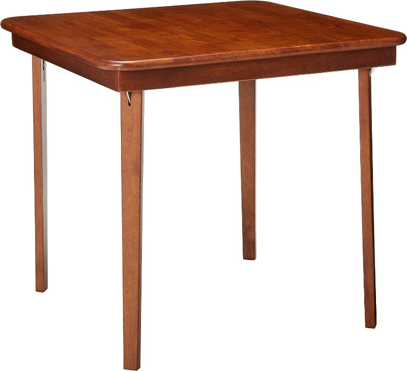 Photo 1 of STAKMORE Straight Edge 32" Square Folding Card Table, Cherry Finish
