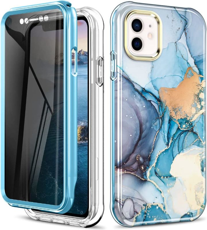 Photo 1 of PIXIU Compatible with iPhone 11 6.1 inch Phone Case with Privacy Screen Protector,360 Full Body Protection Dual Layer Cover Shockproof Slim Protective TPU Cases with Anti Spy Film (Blue Marble)
