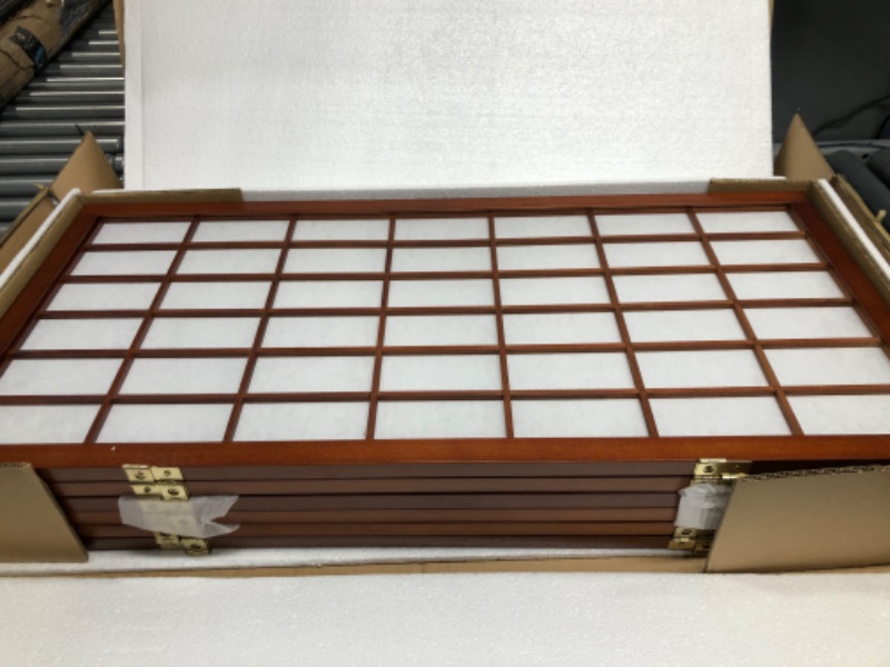 Photo 2 of 3 ft. Short Window Pane Shoji Screen - Walnut - 6 Panels
