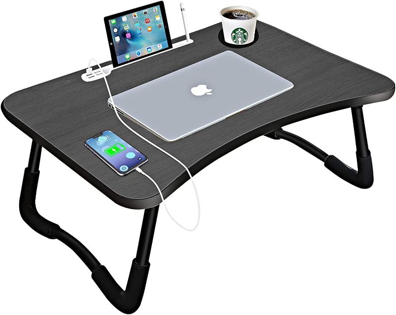 Photo 1 of Laptop Bed Desk,Portable Foldable Laptop Tray Table with USB Charge Port/Cup Holder/Storage Drawer,for Bed/Couch/Sofa Working, Reading
