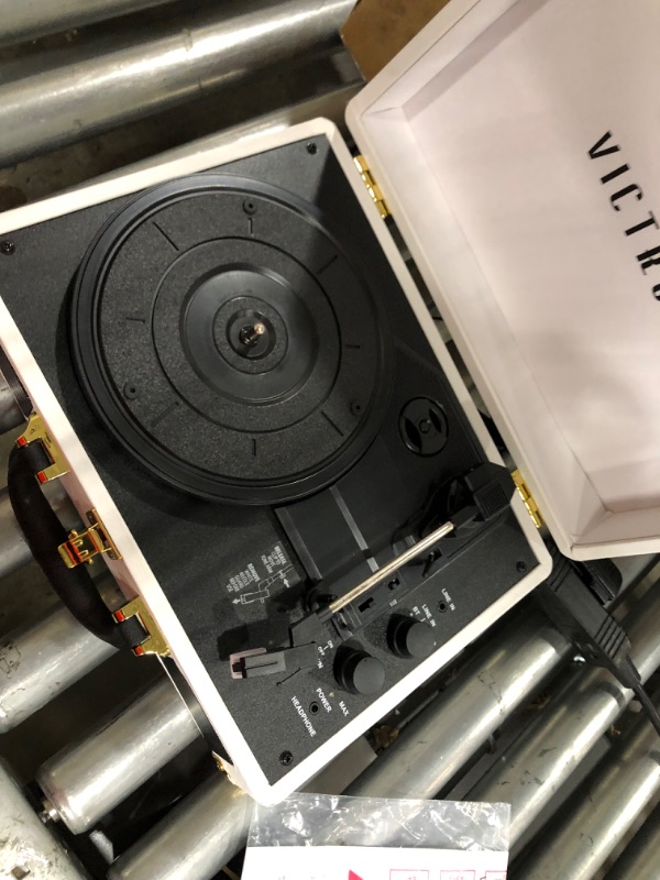 Photo 1 of Victrola Vintage 3-Speed Bluetooth Portable Suitcase Record Player with Built-in Speakers | Upgraded Turntable Audio Sound| Includes Extra Stylus | White (VSC-550BT-WH)