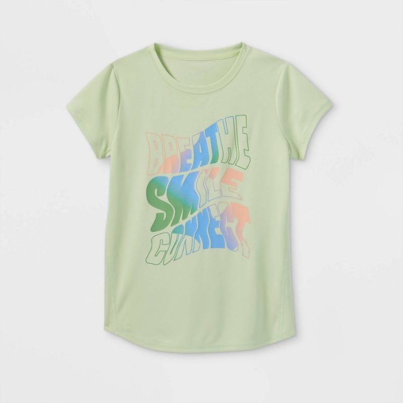 Photo 1 of (2) Girls' Short Sleeve 'Breathe Sile Connect' Graphic T-Shirt - All in Otion™ Lie Green medium