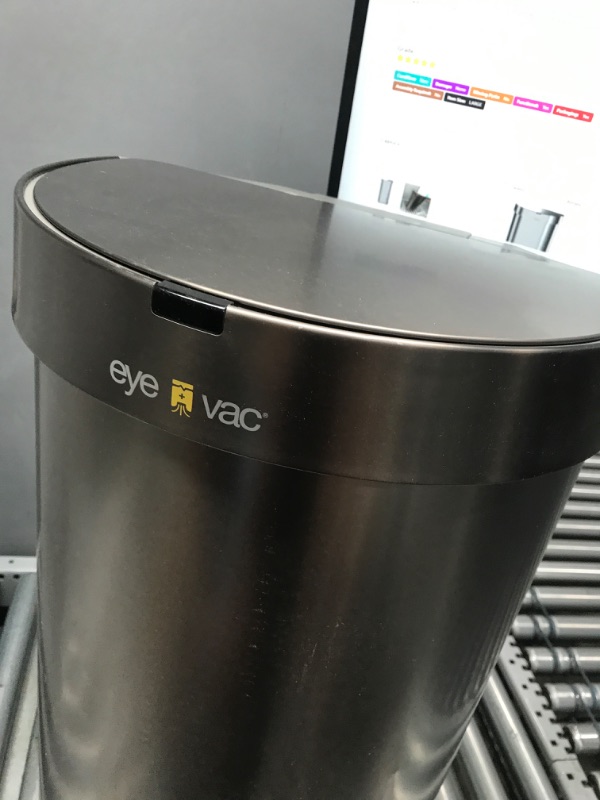 Photo 1 of EyeVac+ 2in1 Touchless Trash Can & Vacuum – 13 Gallon Stainless Steel Automatic Motion Sensor Trash Bin – Powerful Suction & High Efficiency Filtration Touch Free Vacuum – for Kitchen Home Office
