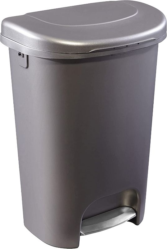 Photo 1 of Rubbermaid Classic 13 Gallon Premium Step-On Trash Can with Lid  Pedal, Bronze Waste Bin for Kitchen