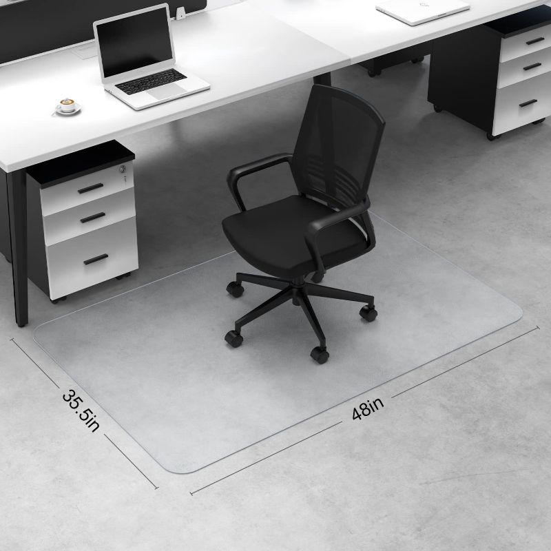 Photo 1 of Blvornl Office Chair Mat for CarpetFloor, Durable Plastic Protector Floor Mat for Office Chair, Rectangle Transparent PVC Computer Hard Floor Chair Mat for Desk, Office, Home (Clear, 35.5 X 48in)
