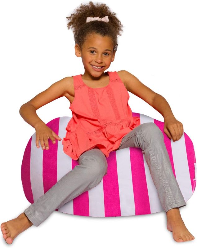 Photo 1 of ***PICTURE IS USE TO SHOW ITEM NOT DESIGN SEE PICTURES***

Posh Creations Bean Bag Chair for Kids, Teens, and Adults Includes Removable and Machine Washable Cover, 27in - Medium, Canvas Stripes Pink and White

