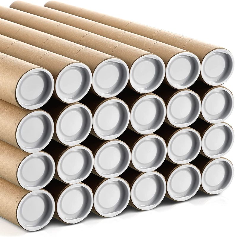 Photo 1 of 24 Pcs Kraft Mailing Tubes with Caps Kraft Cardboard Tubes Shipping Tubes Poster Tubes for Mailing, Storing and Protecting Documents, Blueprints, Art, Drawings, Posters, 2 Inch by 12 Inch
