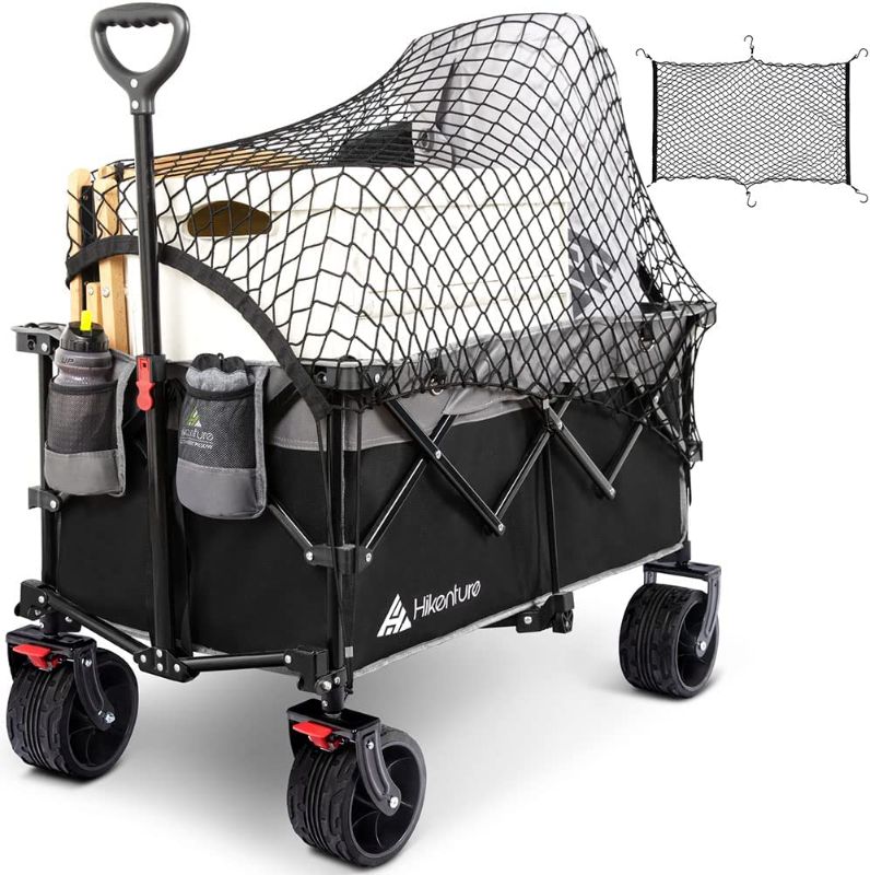 Photo 1 of *** item is similar to the picture *** Hikenture Collapsible Wagon with Cargo Net, Beach Wagon with Big Wheels for Sand, 200L Enlarged Capacity Wagons Carts Heavy Duty Foldable with Brakes, Portable Utility Folding Garden Cart for Outdoor
