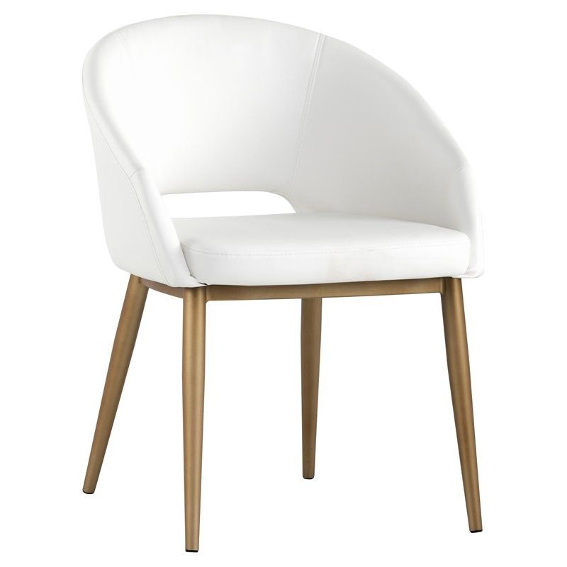 Photo 1 of *** SIMILAR TO PICTURE *** Sunpan Thatcher 18" Modern Faux Leather Dining Armchair in Champagne Gold/White
