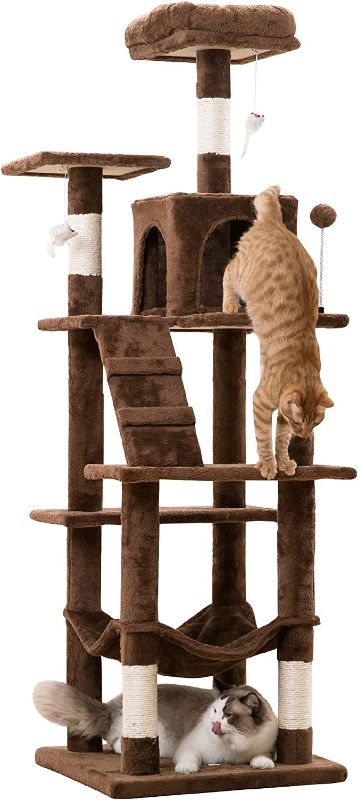Photo 1 of *** used might be missing hardware *** MWPO 63.8 inches Multi-Level Cat Tree for Large Cats with Sisal-Covered Scratching Posts, Padded Platform, Hammock and Condo,Stable Cat Tower Cat Condo Pet Play House (Brown)
