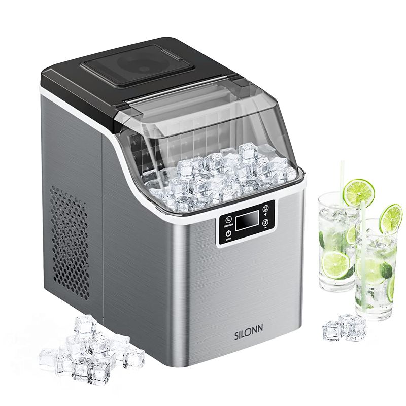 Photo 1 of ***PARTS ONLY***  Silonn Countertop Ice Maker, 45lbs Per Day, 24Pcs Ice Cubes in 13 Min, 2 Ways to Add Water, Auto Self-Cleaning, Stainless Steel Ice Machine for Home Office Bar Party
