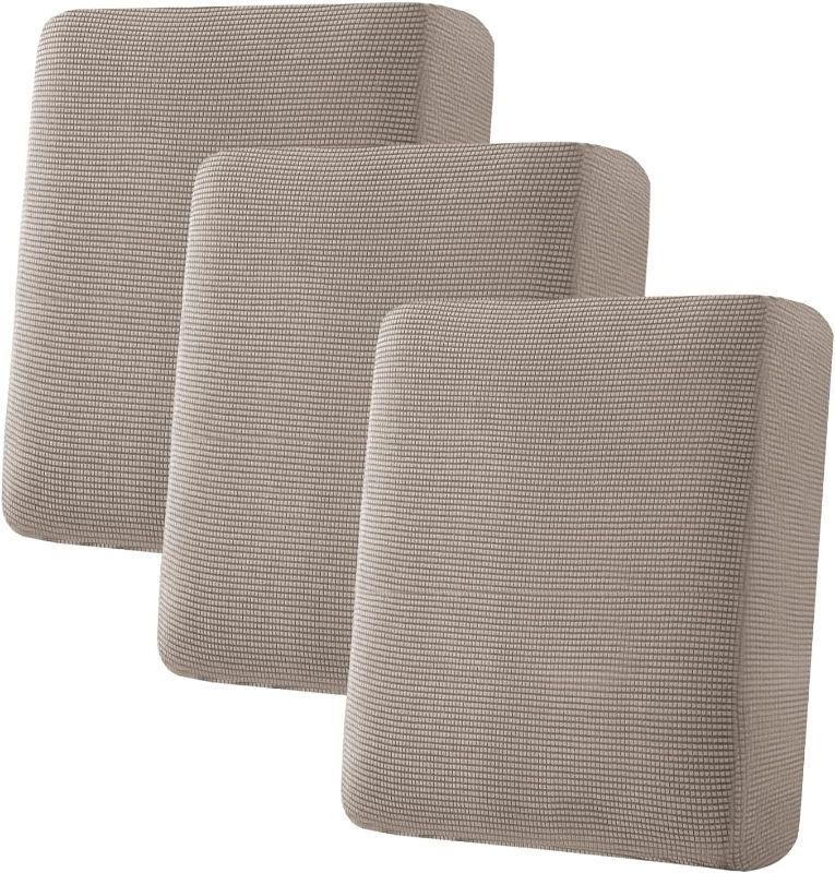 Photo 1 of *** MISSING ONE CUSHION COVER *** H.VERSAILTEX Super Stretch Individual Seat Cushion Covers Sofa Covers Couch Cushion Covers Slipcover Sets Thick Jacquard Textured Twill Fabric (3 Piece Sofa Cushion Covers, Taupe)
