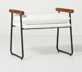 Photo 1 of (ARMREST COSMETIC DAMAGES) Cushioned Metal & Wood Ottoman Black/Cream - Hearth & Hand™ with Magnolia
