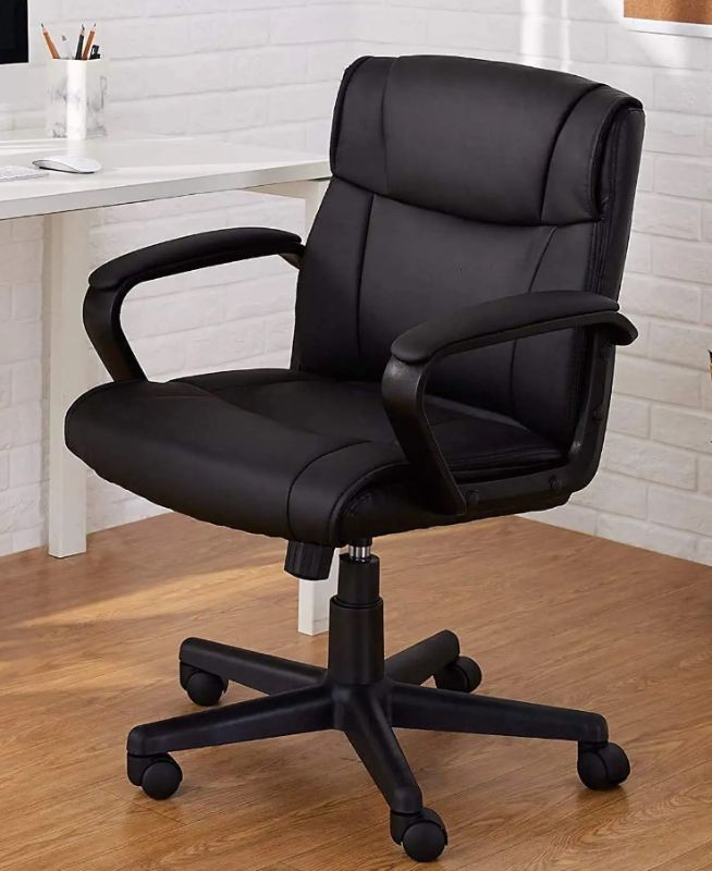 Photo 1 of (COSMETIC DAMAGES) Amazon Basics Padded Office Desk Chair with Armrests, Adjustable Height/Tilt, 360-Degree Swivel, 275Lb Capacity - Black
