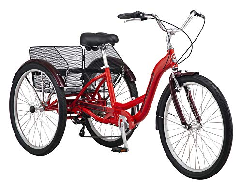 Photo 1 of (COSMETIC DAMAGES; MISSING HARDWARE) Schwinn Meridian Adult Trike, Three Wheel Cruiser Bike, 7-Speed, 26-Inch Wheels, Cargo Basket, Red

