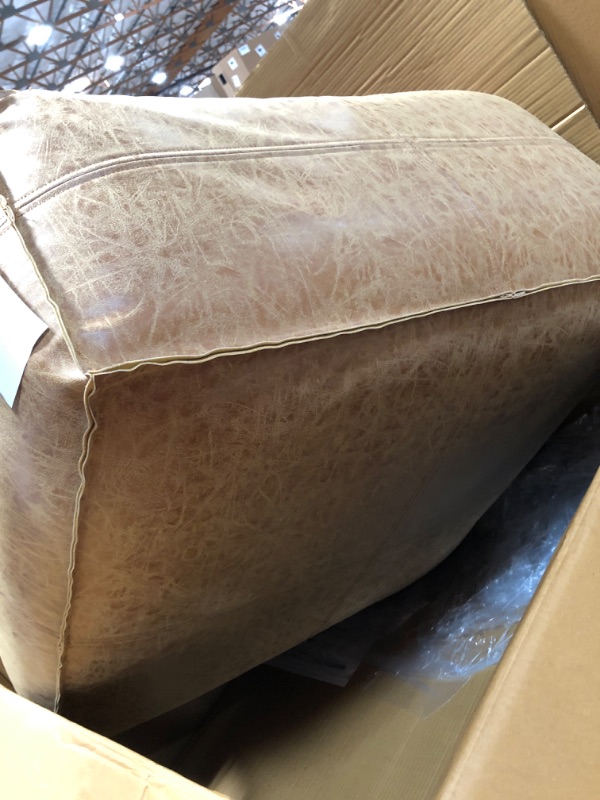 Photo 2 of 30" Brody Boho Square Large Square Coffee Table Pouf in Distressed Brown Faux Leather