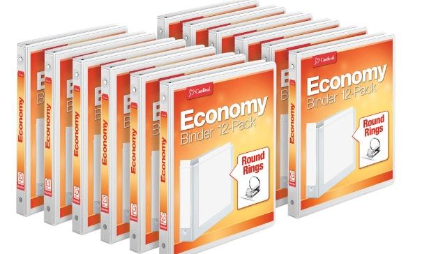 Photo 1 of Cardinal® EconomyValue™ Round Ring Binders, ClearVue Cover, White, 1 inch, Pack of 12
