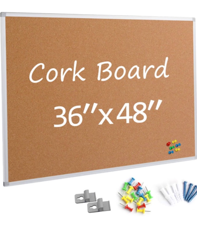 Photo 1 of Board2by Cork Board Bulletin Board 36 x 48, Silver Aluminium Framed 4x3 Corkboard, Office Board for Wall Cork, Large Wall Mounted Notice Pin Board