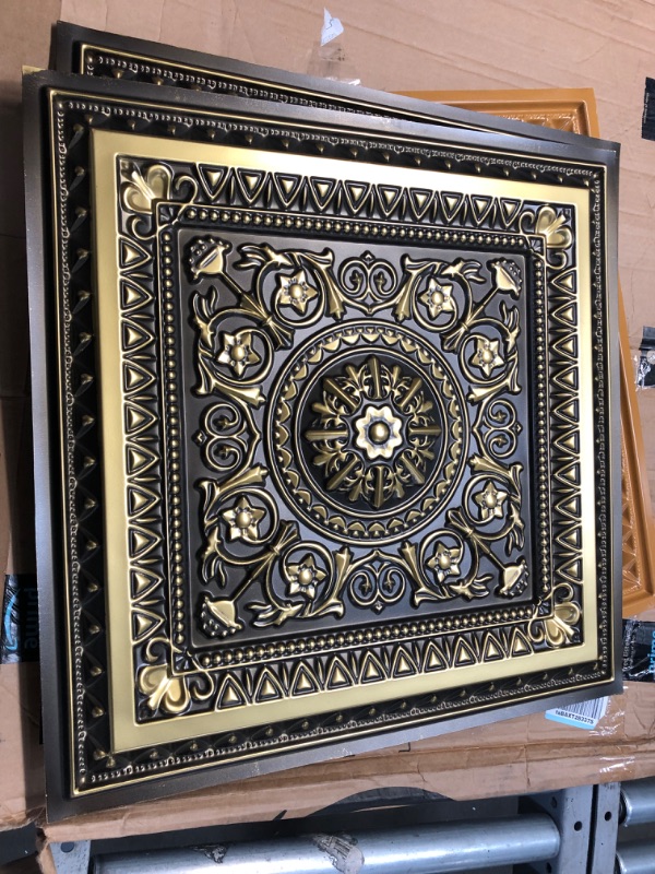 Photo 1 of  pack of 10--From Plain To Beautiful In Hours 223ab-24x24-10 La Scala PVC 2' x 2' Lay-in or Glue-up Ceiling Tile (Covers / 40 sq.ft), Antique Brass,
