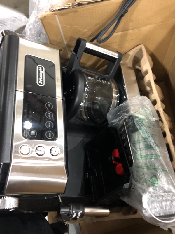 Photo 7 of ***PARTS ONLY*** De'Longhi All-in-One Combination Coffee Maker & Espresso Machine + Advanced Adjustable Milk Frother for Cappuccino & Latte + Glass Coffee Pot 10-Cup, COM532M
