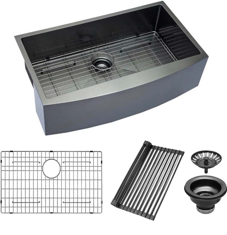 Photo 1 of 33 Black Farmhouse Kitchen Sink - Mocoloo 33x22 Apron Front Gunmetal Black Stainless Steel Sink 16 Gauge Deep Single Bowl Farm Deep Sinks